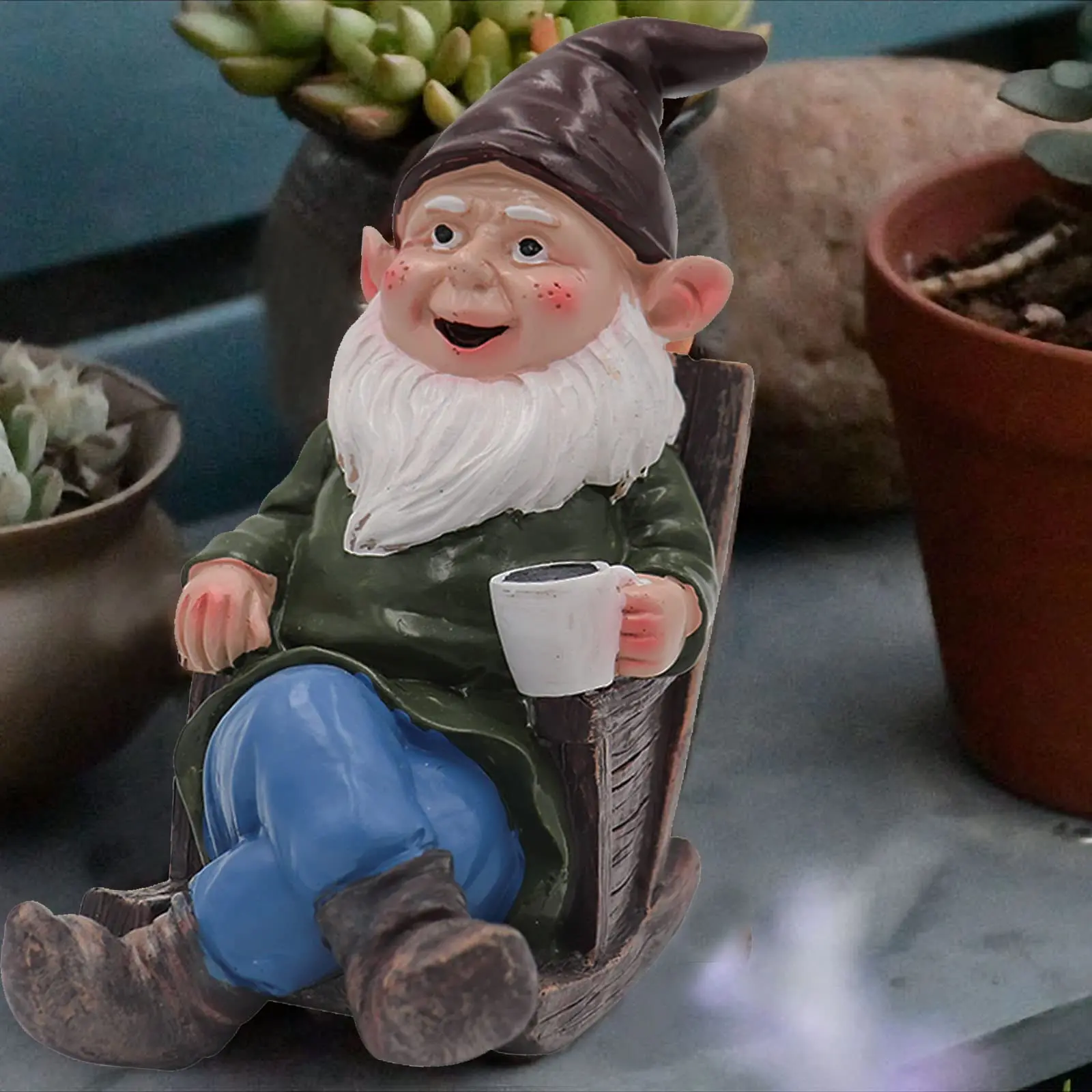 Garden Dwarfs Drinking Coffee Statue Resin Outdoor Ornament Garden Decoration Lawn Courtyard Balcony Porch Terrace Decoration