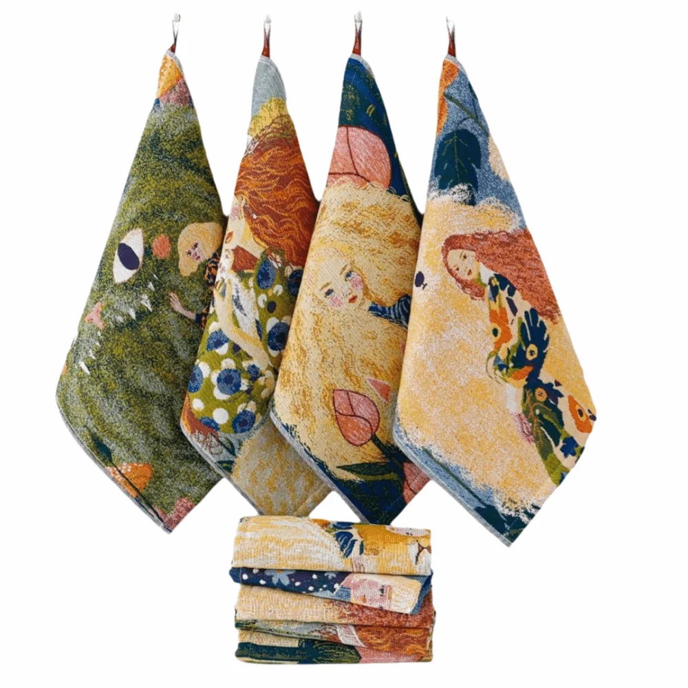 New 34x40cm Large Hand Towel Cartoon Quick Dry Kitchen Towel 4 Layer Cotton Gauze Decorative Tea Towel Home Restaurant