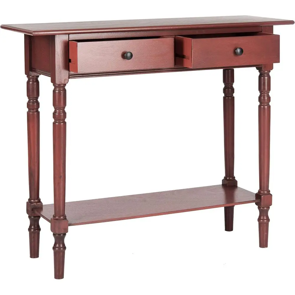 

Classic Contemporary Red Rosemary Table with Drawers and Shelves, Turned Leg Design