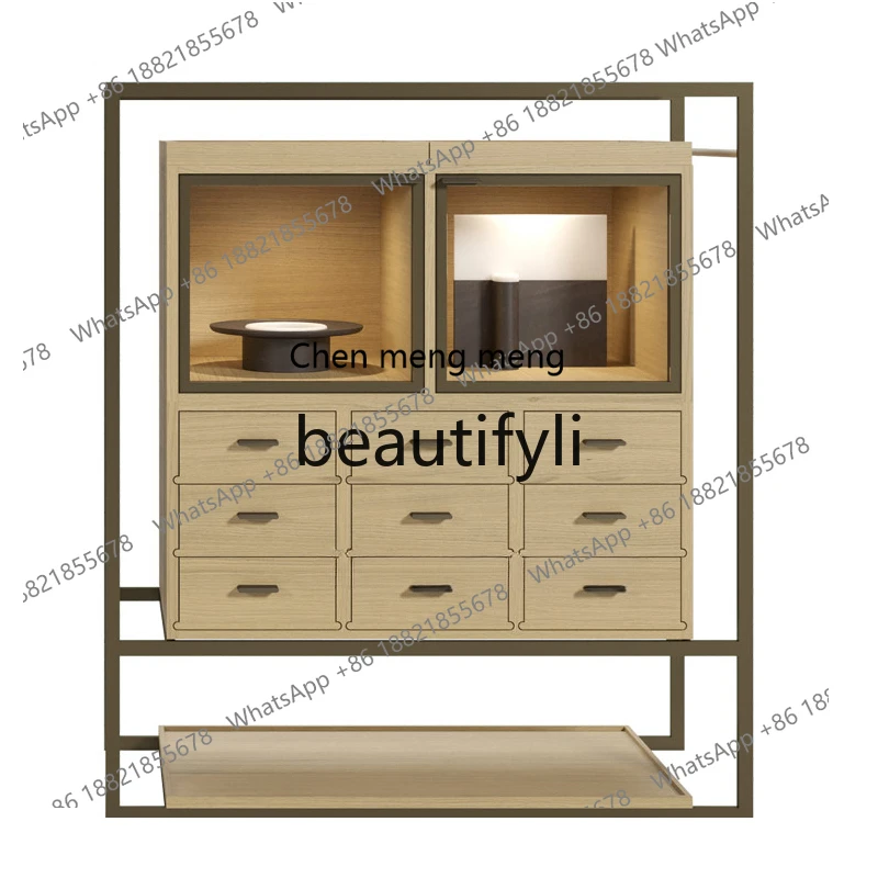 

Stainless steel side cabinet Hotel simple sideboard cabinet Club light luxury ash wood wine high cabinet
