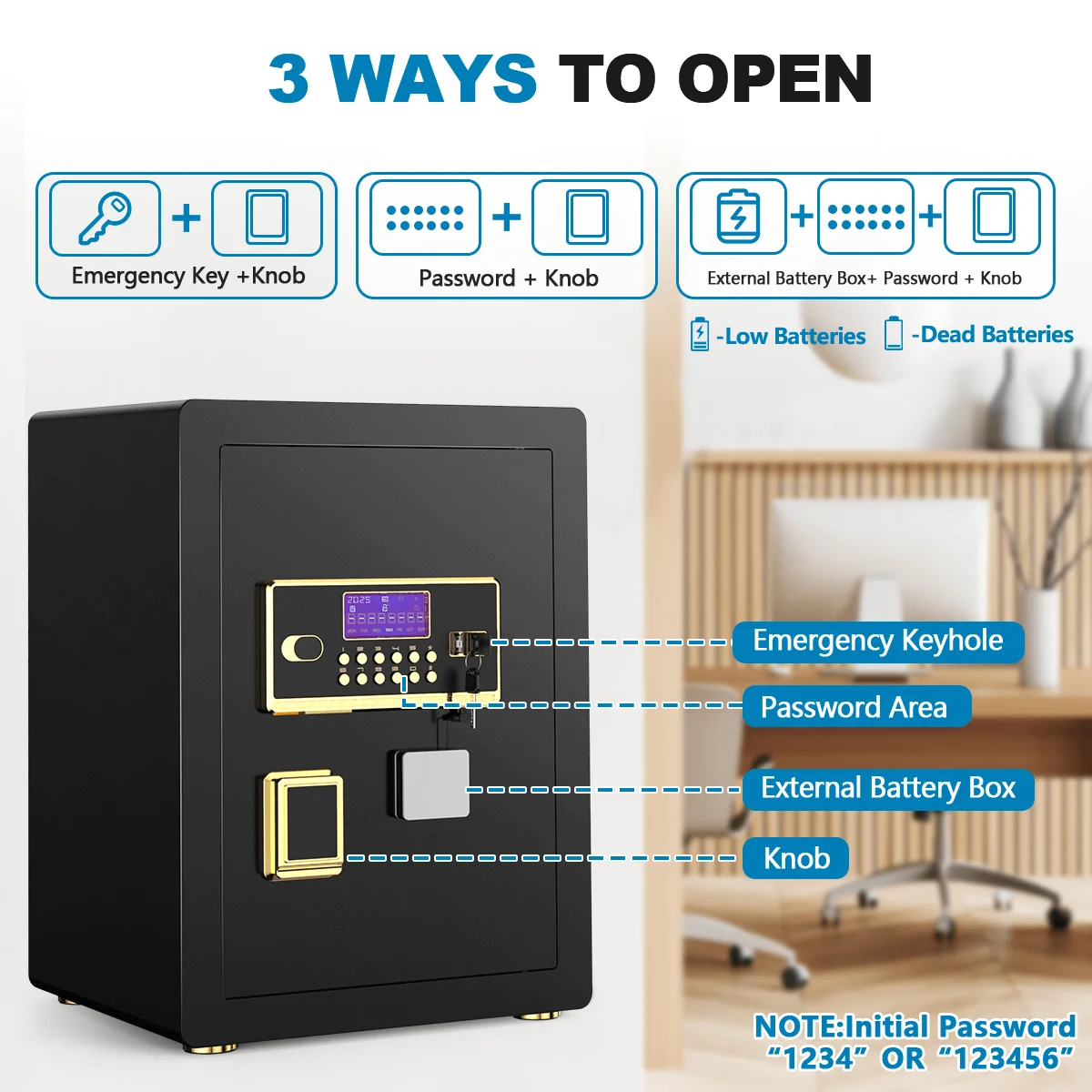 BESAFETY 3.8 Cuft Large Safe Box, Digital Keypad Home Security Safe With Fireproof Bag & Alarm System