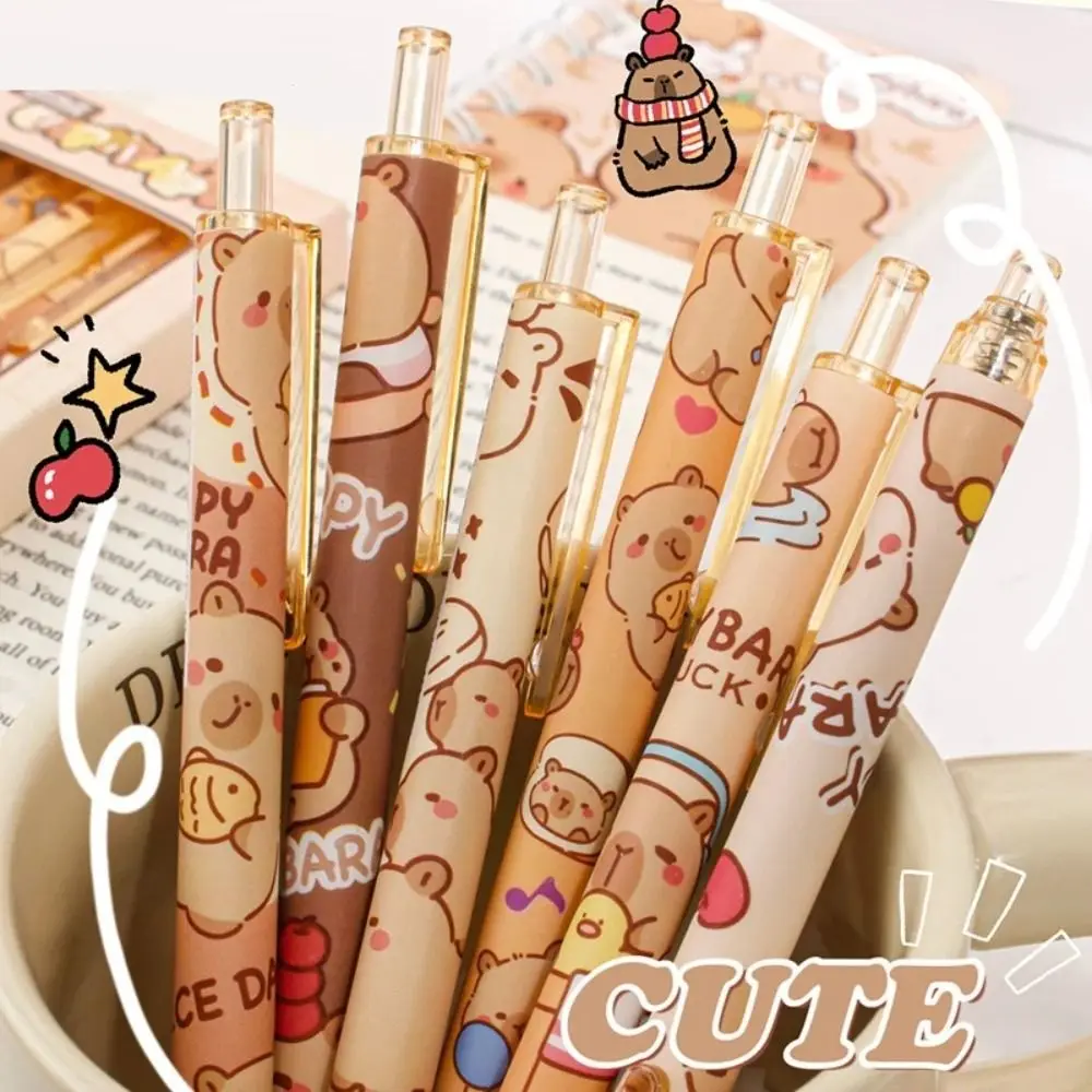 6PCS Creative Cartoon Capybara Gel Pen Aesthetic Kawaii Cute Writing Pen Black Ink 0.5mm Gel Pen School