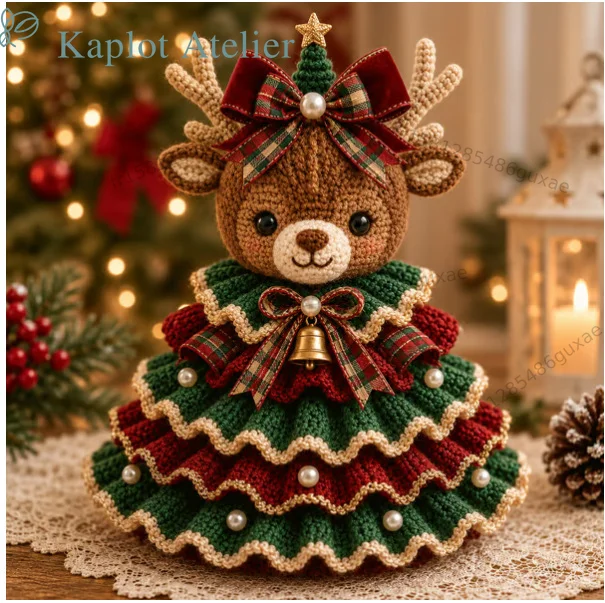 Ensemble d'animaux en crochet mignons pour Noël, fournitures artisanales Amigurumi faites à la main, décorations de Noël festives pour bureau, cadeau créatif de Noël pour adultes, amateurs d'artisanat, fournitures de décoration pour fêtes à domicile