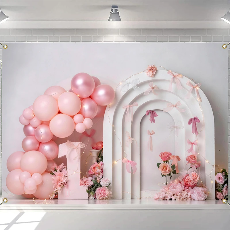 

LS Pink Balloon Party Backgrounds Birthday Cake Smash Adult Family Photography Props Child Baby Decors Photo Studio Backdrops