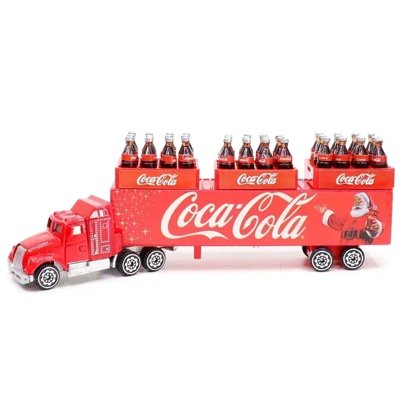 Kersttruck Red Bottled Beverage Delivery Truck Van Santa Claus Edition Transporter Truck Container Truck Model Toy Collection