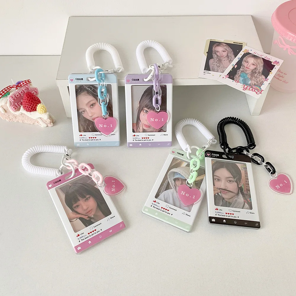 Simpatico portacarte a forma di cuore elastico, custodia trasparente da 3 pollici per tasca per carte scolastiche per badge identificativo