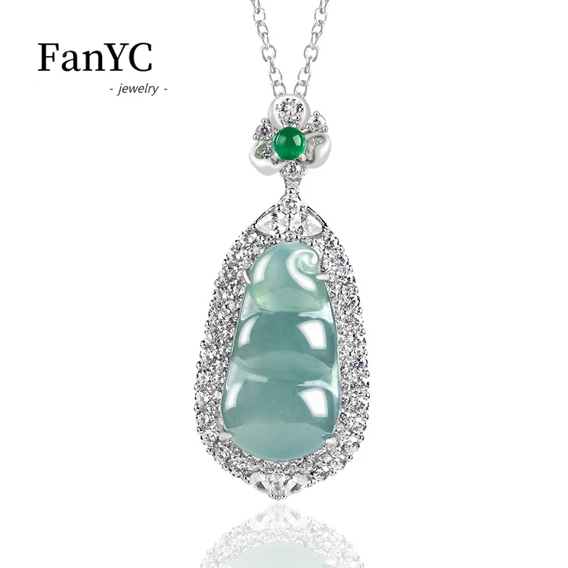 

Myanmar A-goods Jadeite Blue Water Four Seasons Beans Pendant S925 Silver Inlaid High-grade Fashion Ice Jade Necklace Ladie Gift