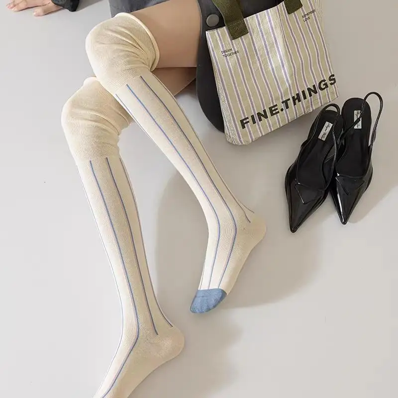 

Slimming Leg Stockings Vertical Stripes Loose Mouth Long Sock Harajuku Contrasting Color Calf Socks Fashion Girl Stocking