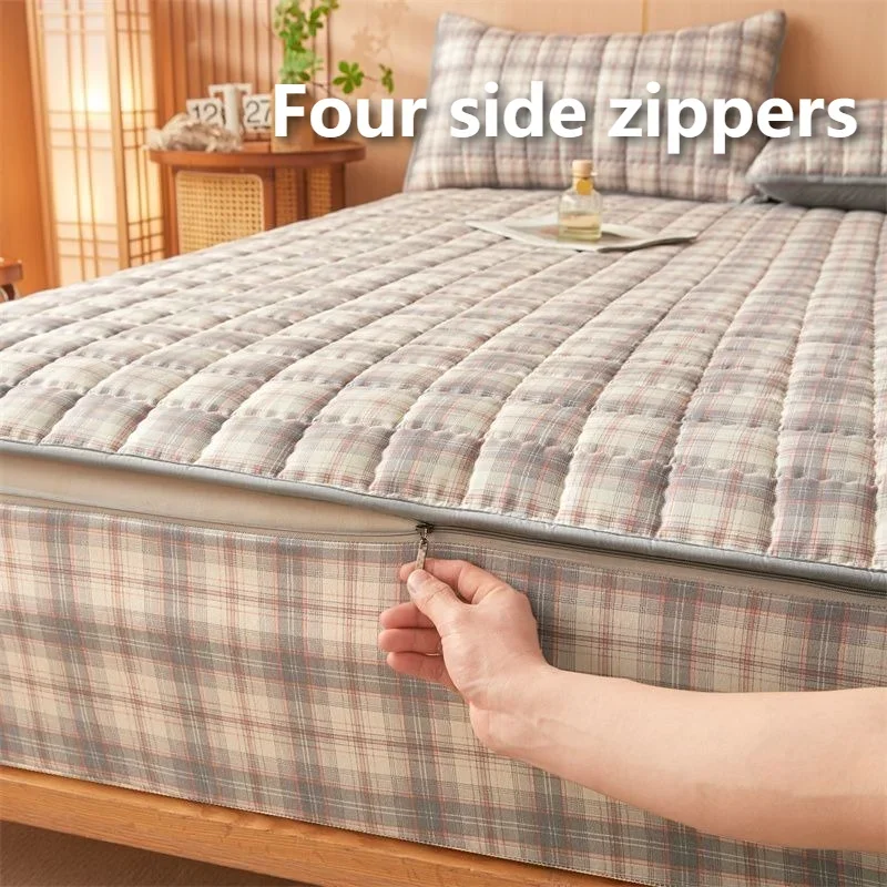 Six-Sided Full Enclosed Mattress Cover with Zipper Custom Size Quilted Thick Bed Sheet Anti Mite Dust Proof Protector Washable