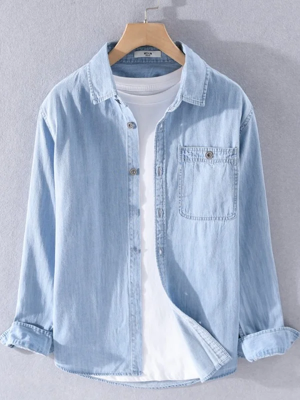 

Синий длинный све Джинсовая одежда irt Мужская повседневная универсальная одежда Haome Pure Color с воротником-стойкой Молодежная рабочая одежда irt Jaet Весна Осень