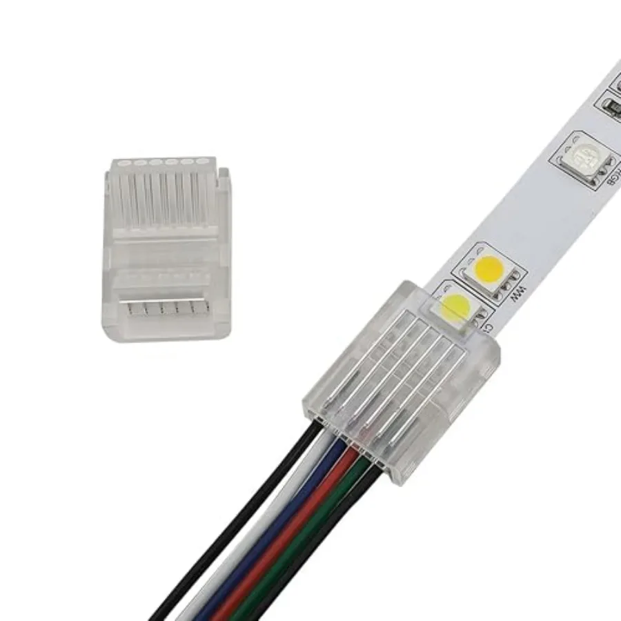 6 Pin LED Strip Connector for 12mm RGB Dual White Lights, Solderless Strip to Wire Adapter for 6-Conductor Tape, 22 AWG Custom