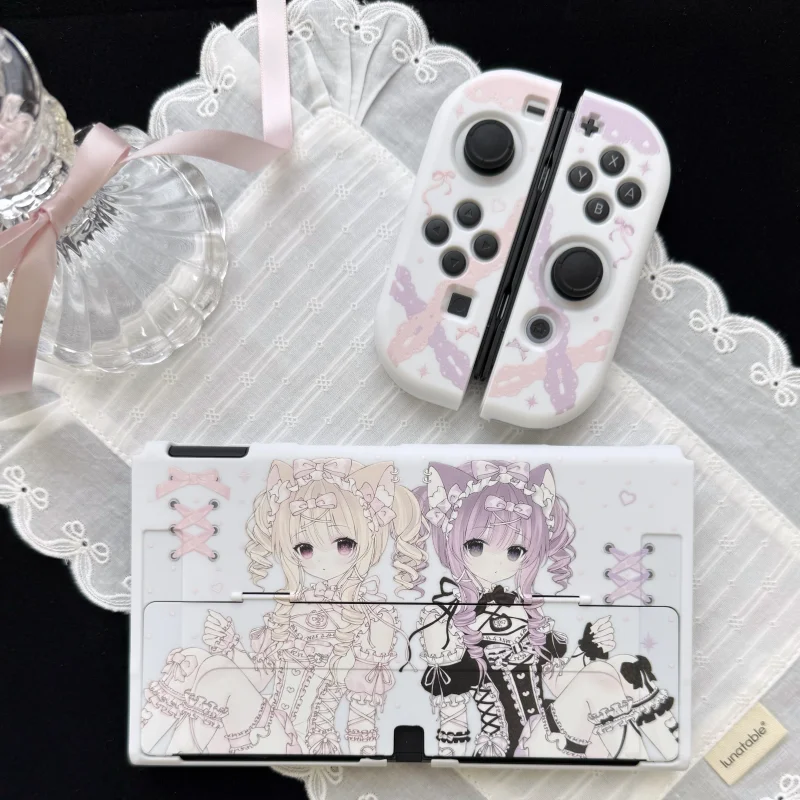 Switch 2 Oled Protective Case Pink Hard Shell Lolita Anime Girls Pattern Joy Con Cover For Adult Gaming Lovers In Stock