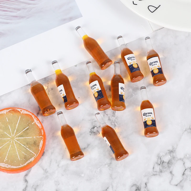 10Pcs 1:6 Dollhouse Miniature Resin Beer Bottle Simulation Wine Bottle Model Doll House Accessories Kids Toys