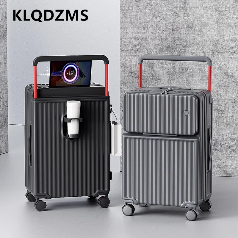 KLQDZMS USB Charging Suitcase Front Opening Boarding Case Laptop Trolley Case 20