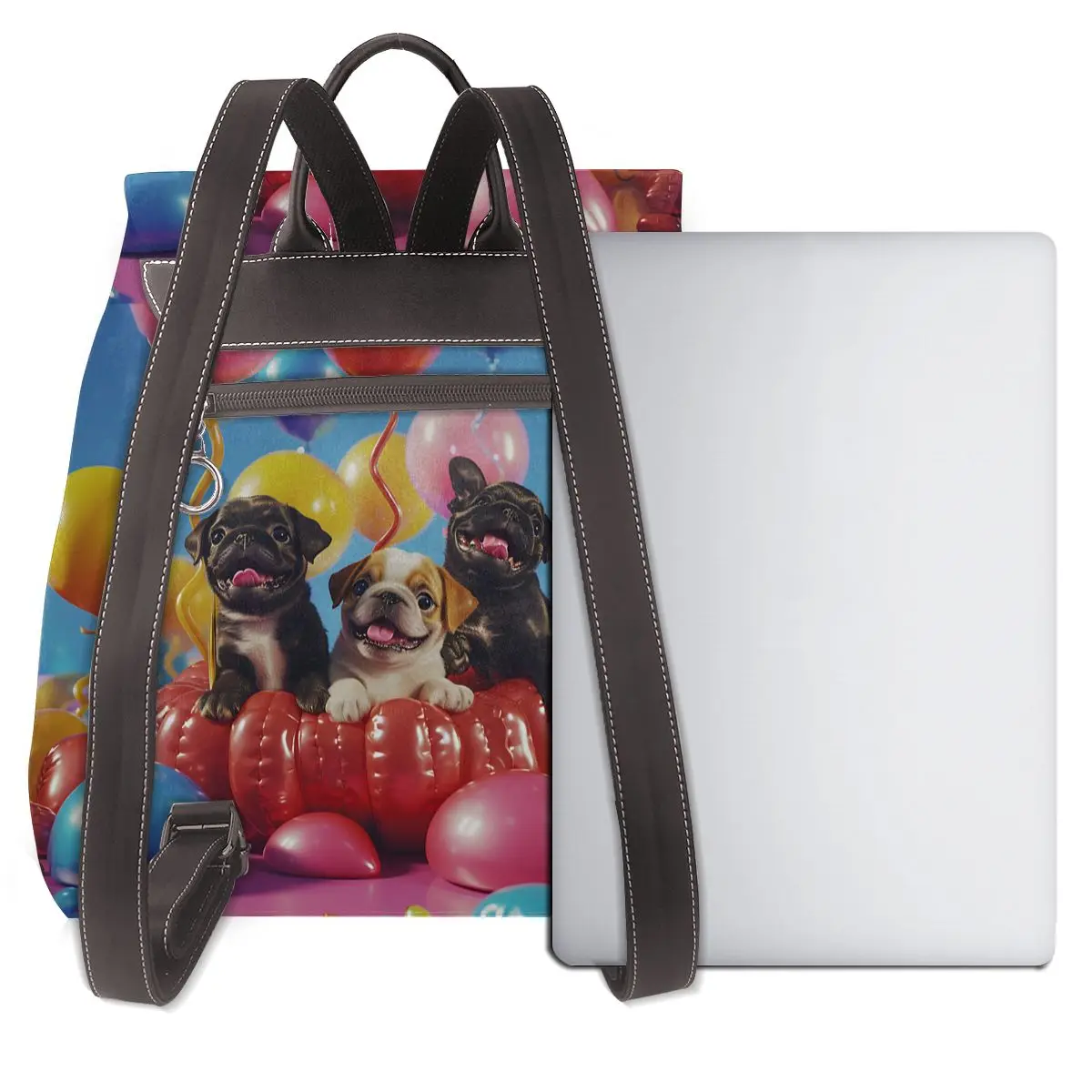 강아지 파티 장면 3D 패턴 새로운 핫 여성 배낭 디자이너 고품질 가죽 간단한 패션 대용량 배낭