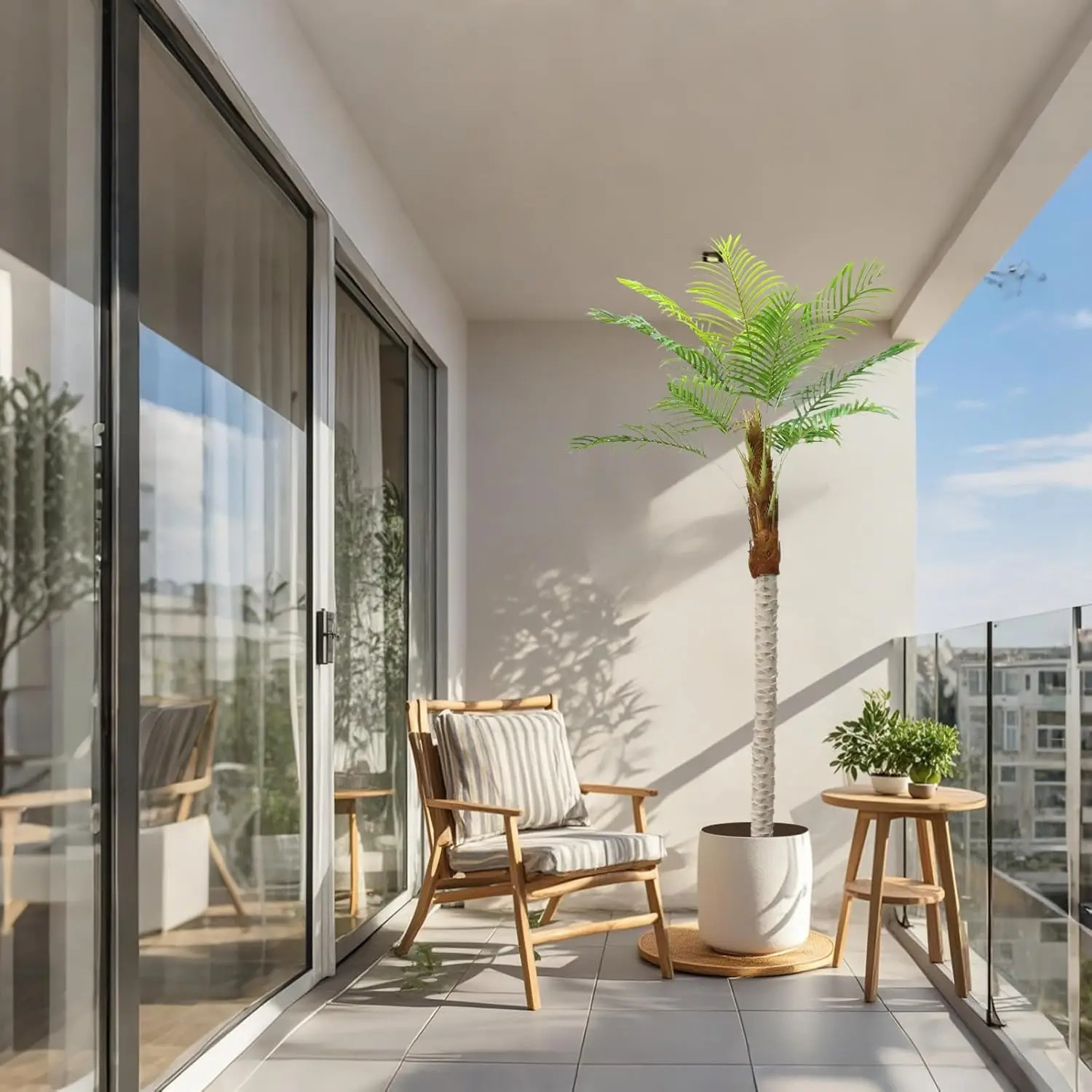 2 قطعة شجرة النخيل الاصطناعية مع 15 قطعة أوراق 210 سنتيمتر طويل القامة نباتات اصطناعية كبيرة لغرفة المعيشة شرفة ديكور المنزل حفل زفاف