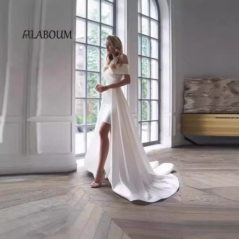 

French Satin Niche Design Petite Short Wedding Dress White High-Quality Small Dress with Detachable Train