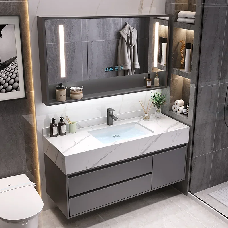 

Bathroom Vanity Modern Wooden Bathroom Cabinet Light Emitting Diode Mirror