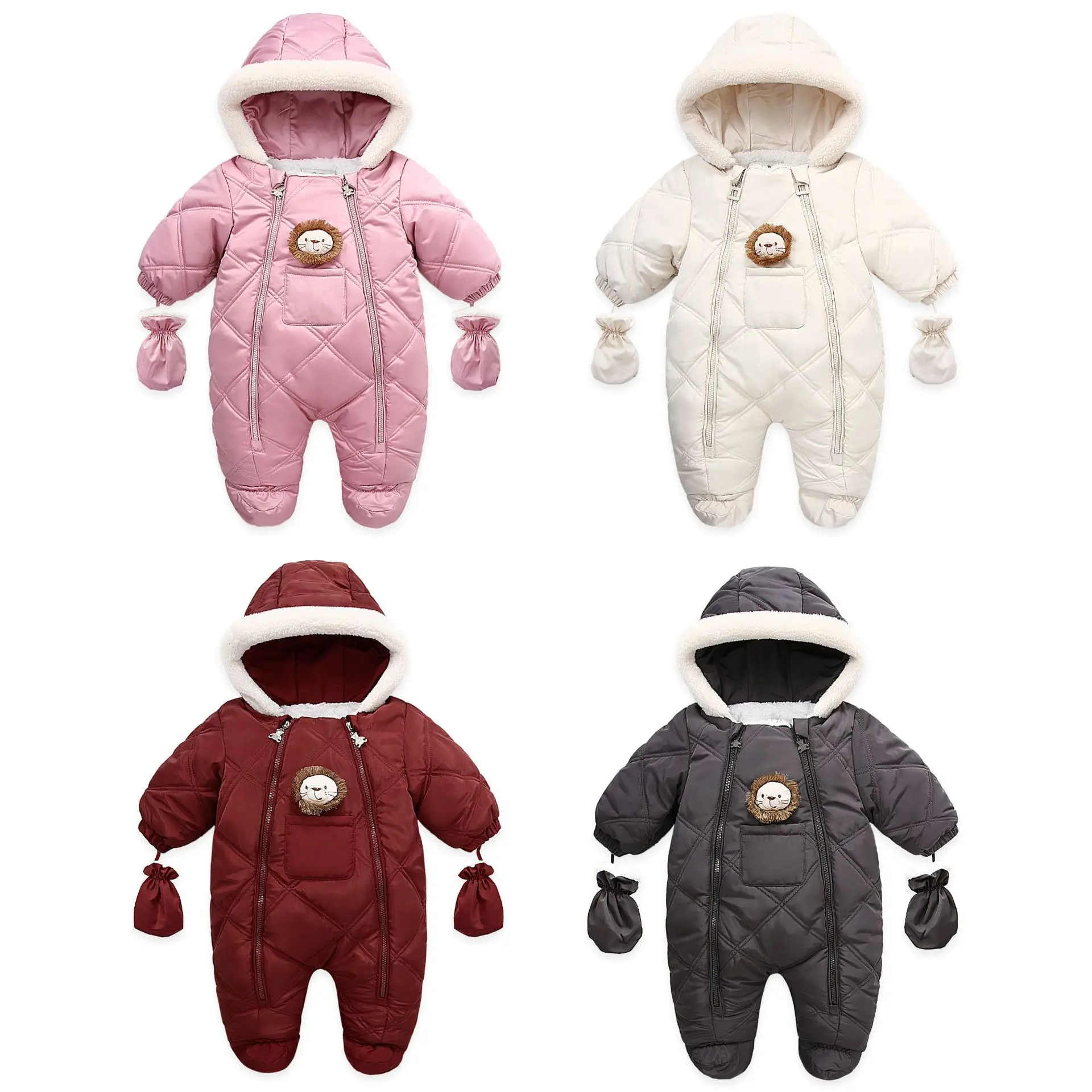 

Winter Children Thicken Warm Bodysuits One-Pieces Infant Toddler Footies Romper 0-24M Newborn Diamond Lion Dolls Hooded Haley