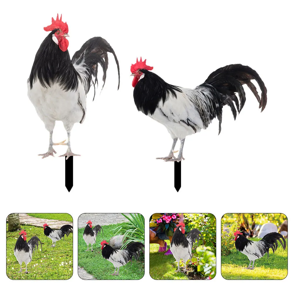 

2Pcs Simulation Rooster Insert for Garden Decoration Acrylic Chicken Yard Stake Outdoor Lawn Ornament Realistic Animal