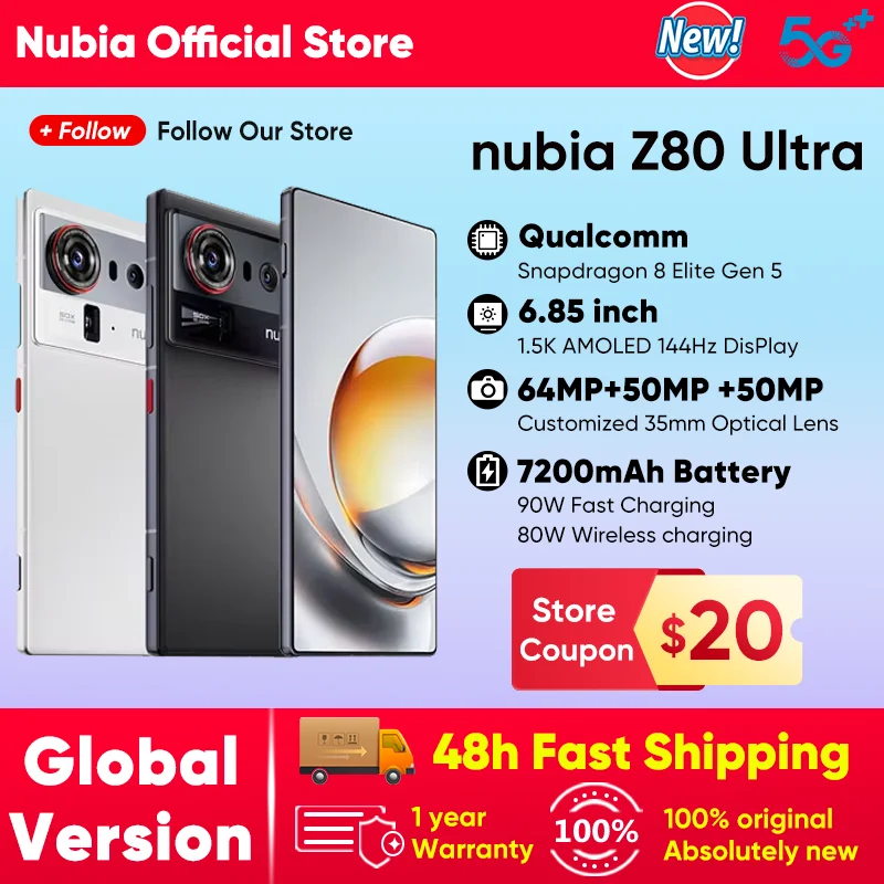 2025 New nubia Z80 Ultra 5G Smartphone Global Version Snapdragon 8 Elite Gen 5 7200mAh 6.85'' 144Hz Oled Display 90W Fast Charg