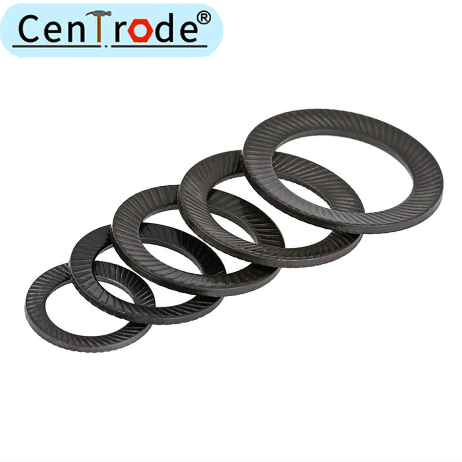 Cono preto de aço carbono dupla face anti solto travamento antiderrapante junta de arruela de dentes m4-m30