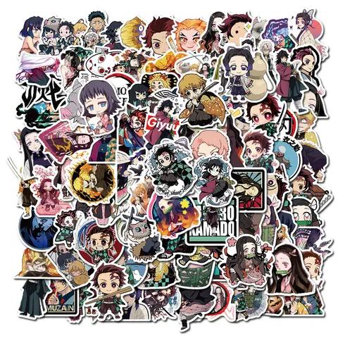 100pcs 애니메이션 악마 슬레이어 만화 낙서 스티커 DIY 전화 기타 노트북 노트북 가방 컵 방수 스티커 어린이 장난감
