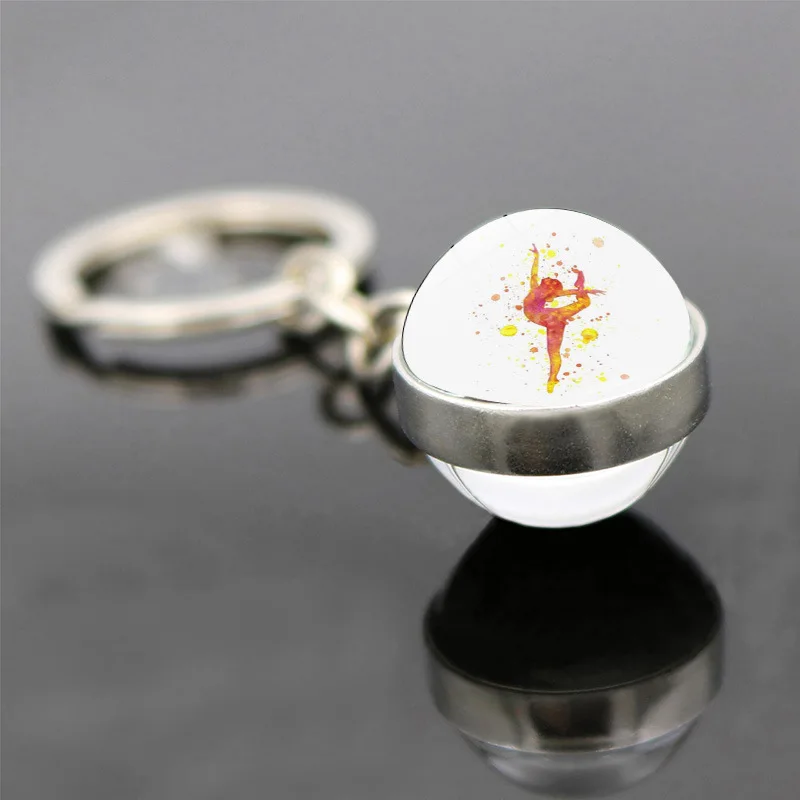 Popular Jewelry Double-sided Glass Pendant Keychain Rhythmic Gymnastics Theme Keychain Pendant Gift Stylish and Minimalist