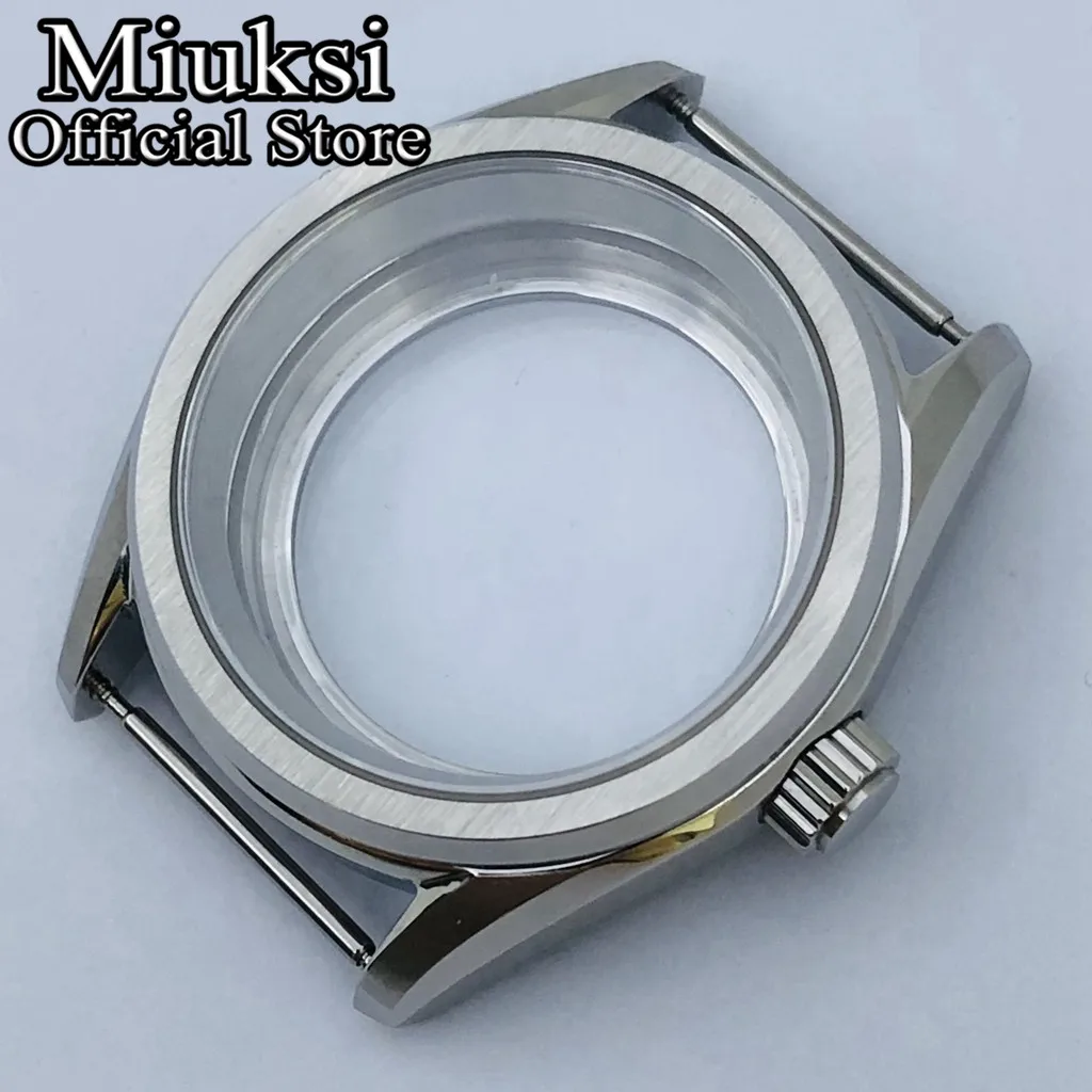 Miuksi 38mm srebrna sterylna koperta zegarka szafirowe szkło pasuje do mechanizmu NH35 NH36 NH34 NH38 NH70 NH72 ETA2824 PT5000