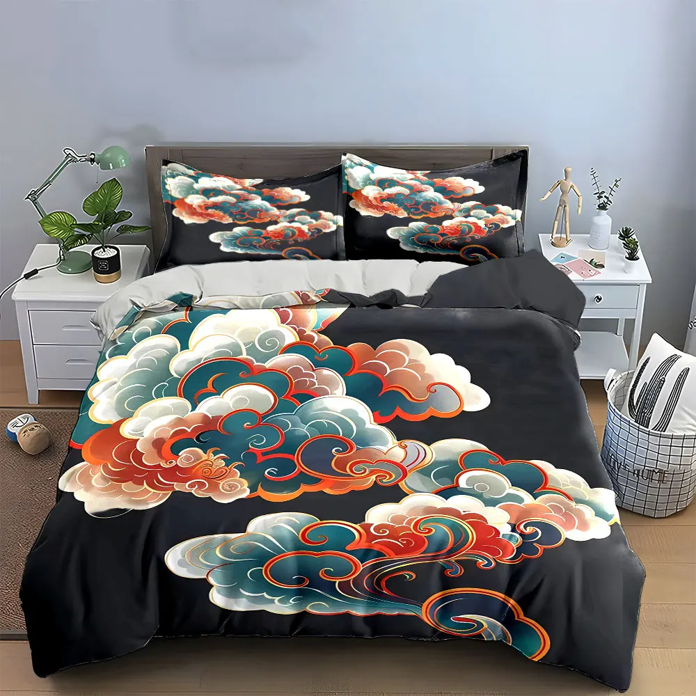 Chinese Decorative Clouds Set Bedding Set with 1 Duvet Cover 2 Pillowcases Single Double King Queen, Gift