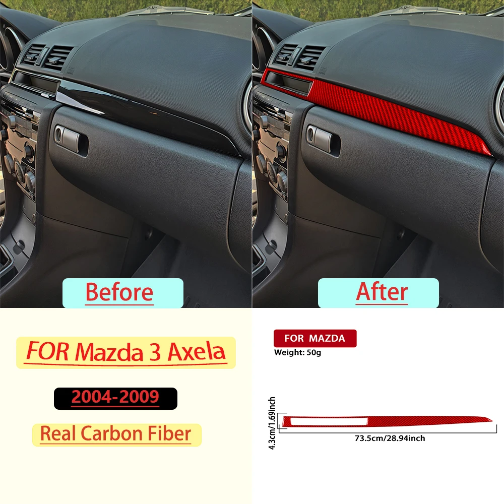 Real Soft Carbon Fiber For Mazda 3 Axela 2004-2009 Car Co-pilot Storage Box Trim Customizable Car Sticker Interior Accessories