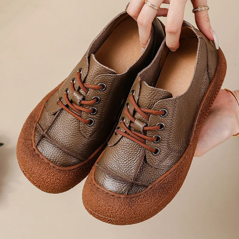 

Retro oxford sneaker woman cow leather shoes for women 2025 vintage lace up leather sport shoes soft flat moccasins