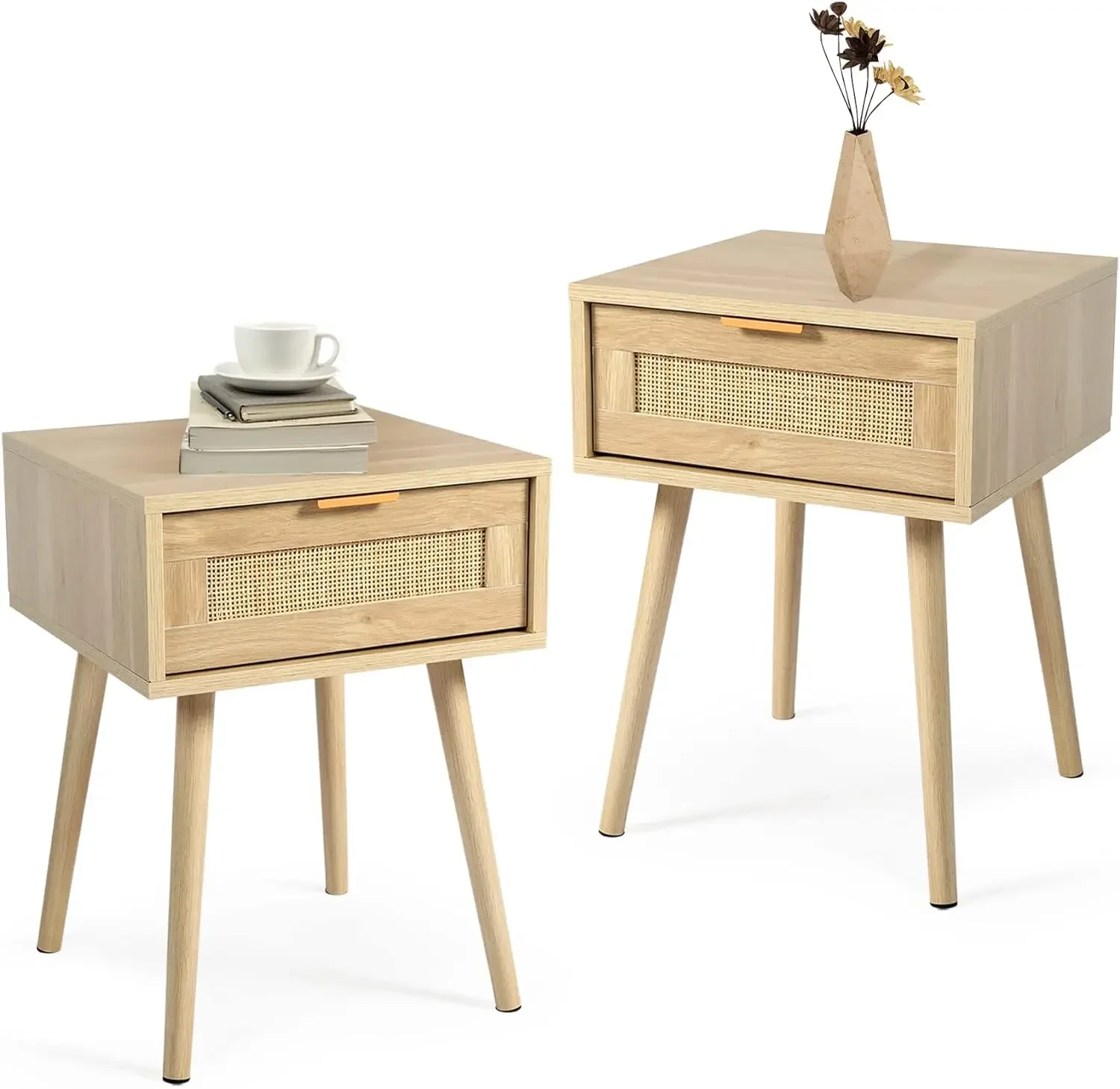 Tables de oral et Modernes en Rotin pour Chambre à Coucher, Table de oral et en Bois, Table d'Appoint pour Petite Place, Ensemble de 2 Pièces