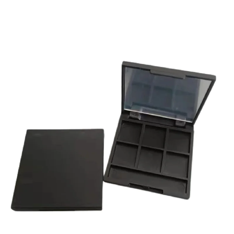 

20pcs Matte Black 6 Grids Compact Pelette Case Square Empty Plastic Eyeshadow Blush Lipstick Powde Concealer Box With Mirror