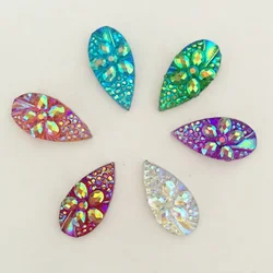 DIY Craft Supplies 60pcs AB Flower Flatback Resin Teardrop Rhinestone Wedding Decoration C54*3