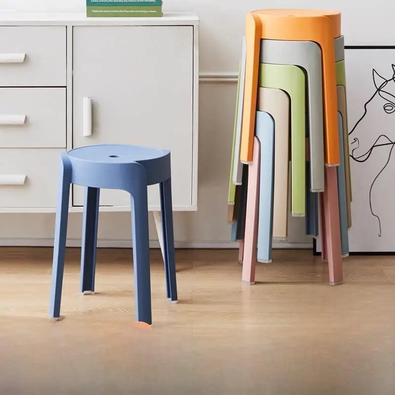 Thickened Plastic Stool Home Use Stackable Table Stool Family Spare High round Stool Living Room Dining Table Stool Stackable...