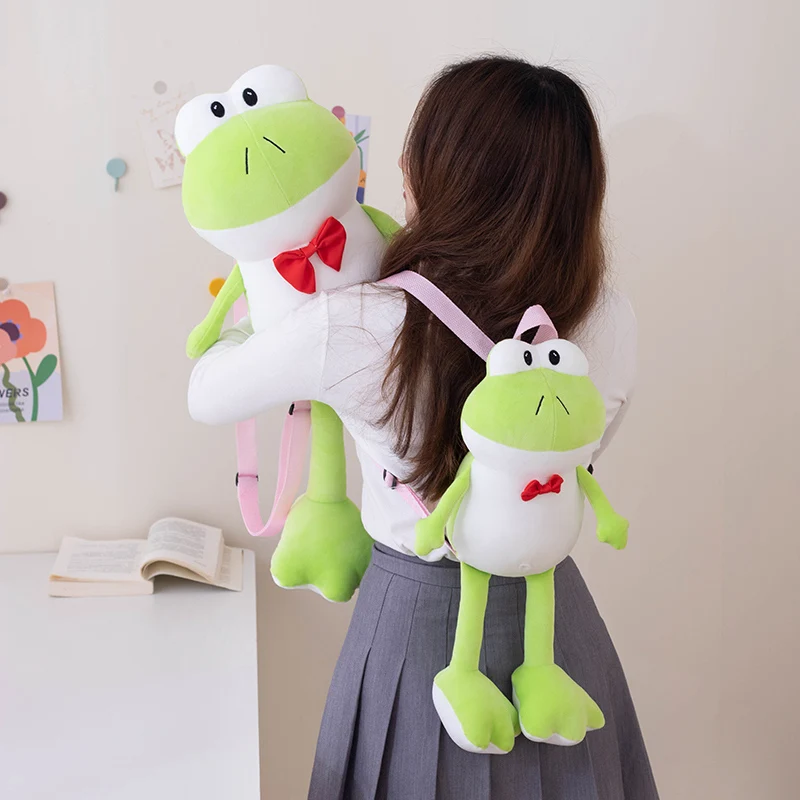 Muñecas de peluche de rana de patas largas Kawaii, mochila de moda, bolsa de animales de dibujos animados para bebé, juguetes Súper suaves para niñas, regalos de cumpleaños de viaje para niños