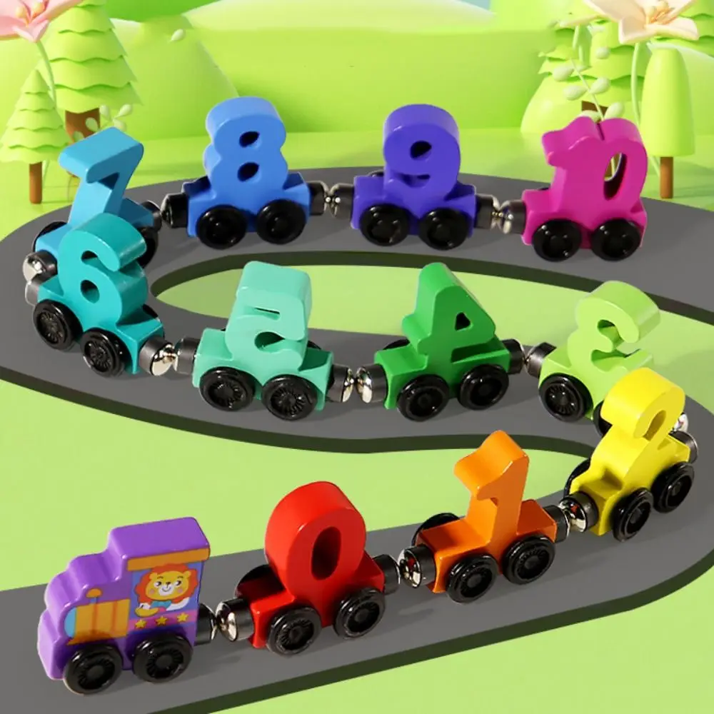 Number /Animal/Fruits/Dinosaur Magnetic Wooden Train Toys Educational Hand-eye Coordination Magnetic Digital Train