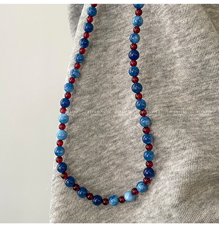 Leichter Luxus Naturstein-Perlenkette Blauer Achatstein Kurze Halskette 2025 Trendiger Schmuck für Frauen Schlüsselbeinkette Accessoires – Detail 9
