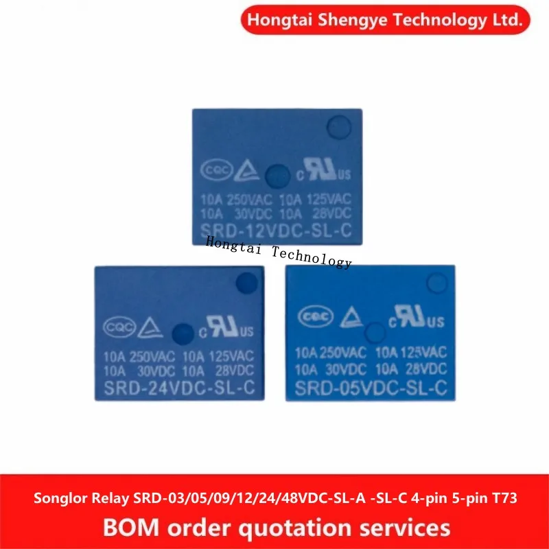 New Original Songle Relay SRD-05/12/24/48VDC-SL-A SRD-03/05/06/09/12/24/48VDC-SL-C 4-pin Normally Open 5-pin Conversion T73 10A