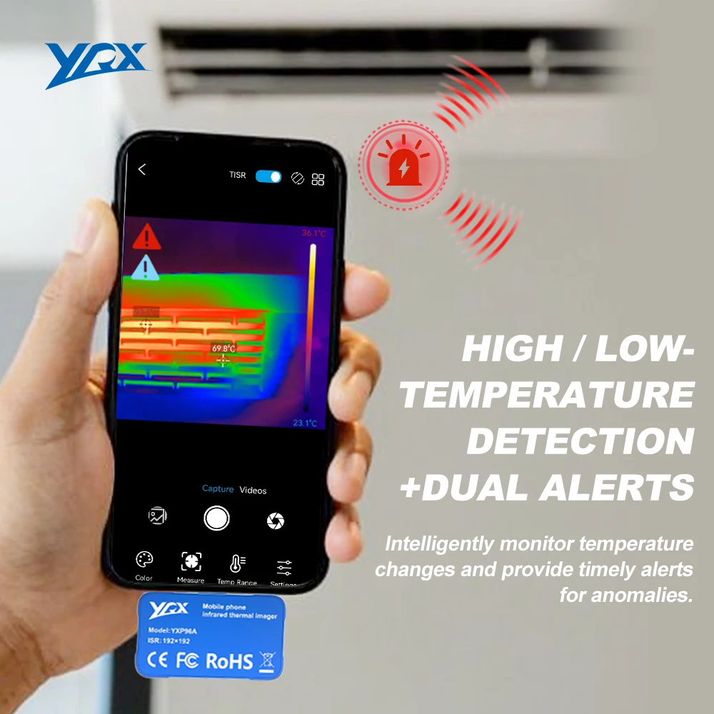 YXP96A Thermal Imaging Camera support Android IOS Phone 192x192 Super Resolution -20℃~550℃ for PCB Circuit Heating Pipe Floor