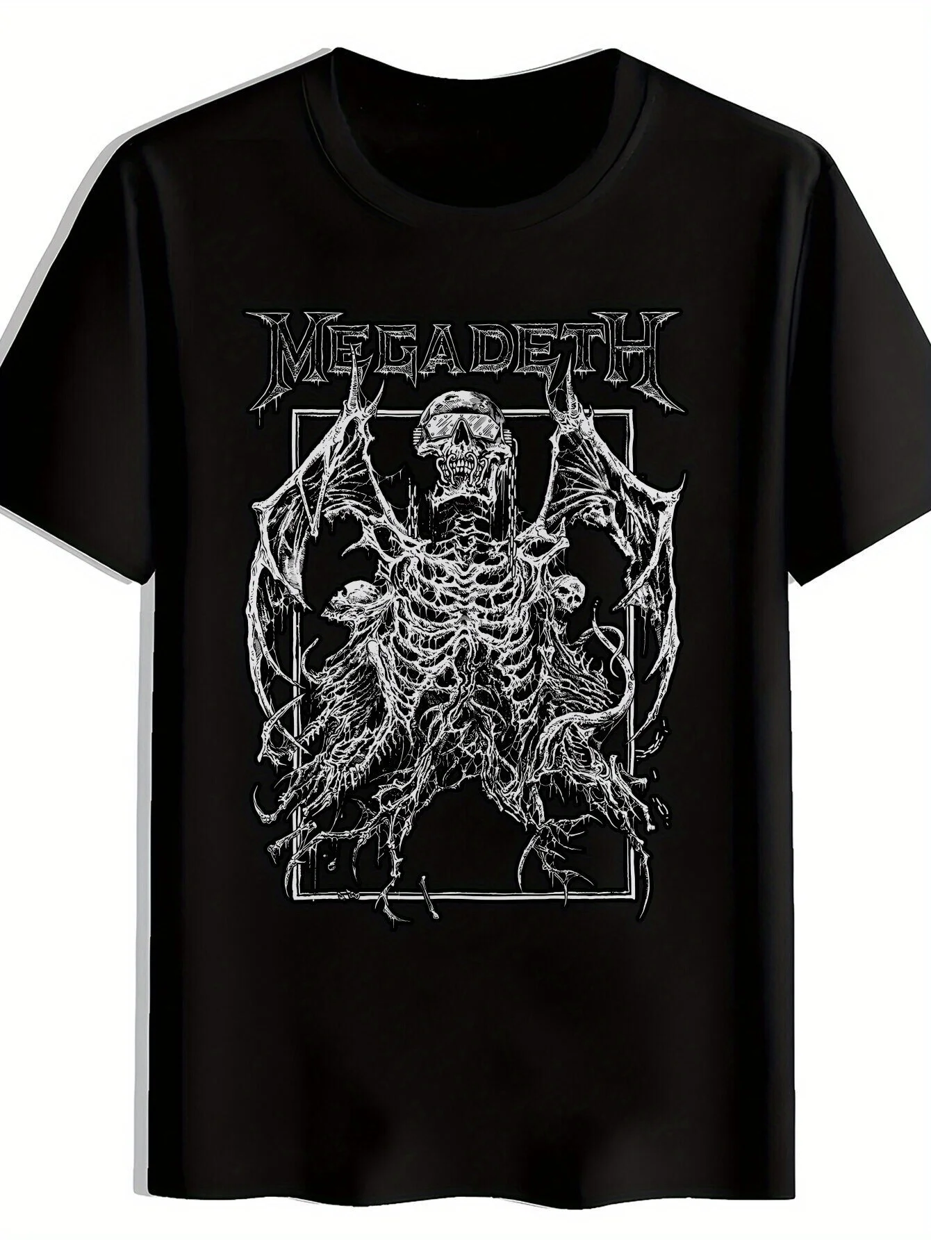 

Megadeth Graphic Print Black Short-Sleeve T-Shirt - 100% Polyester, Round Neck, Casual Summer Tee for Men & Women