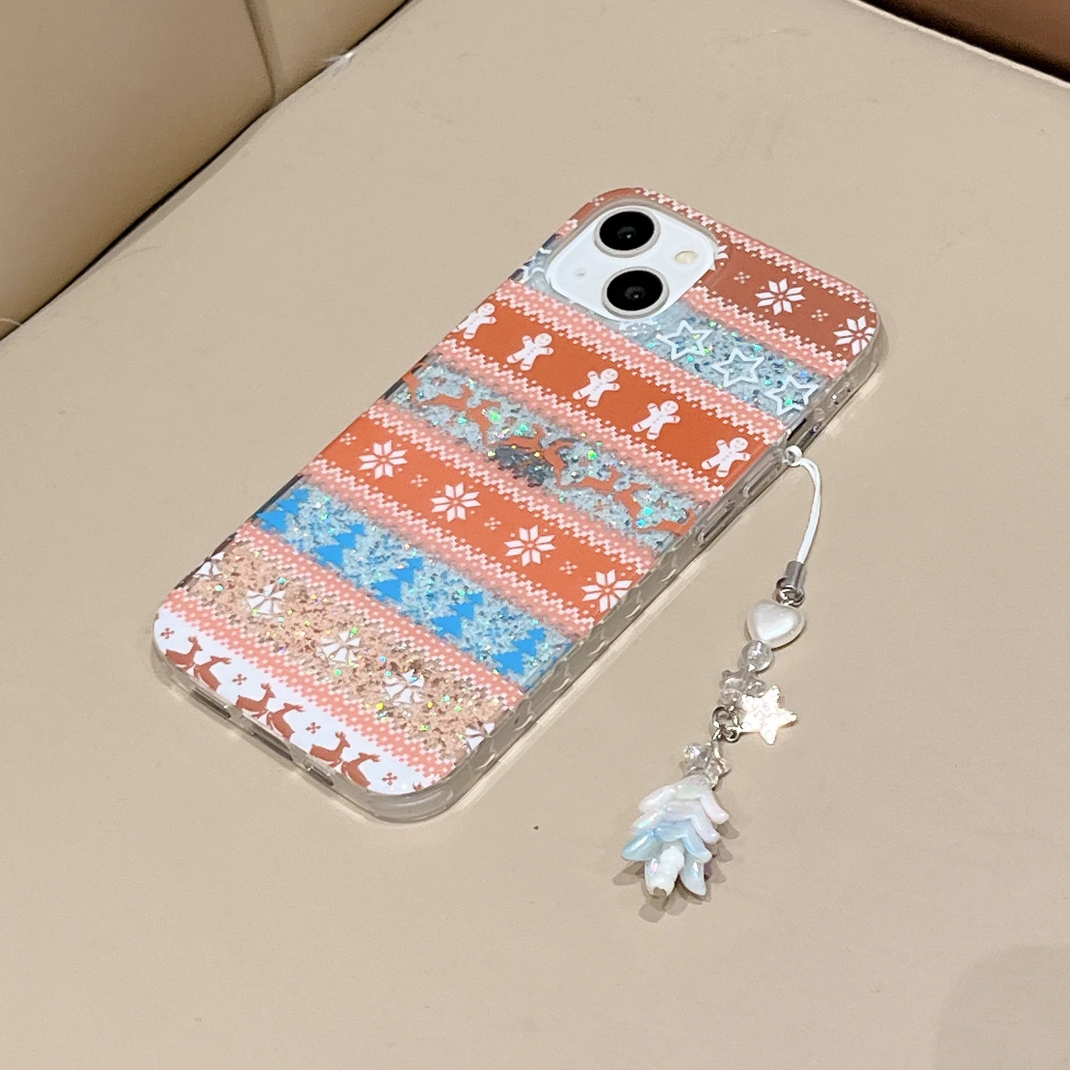 Patrón creativo INS Fair Isle con colgante de árbol pequeño, funda de teléfono Vintage para iPhone 16 15 14 13 Pro Max, funda trasera para teléfono