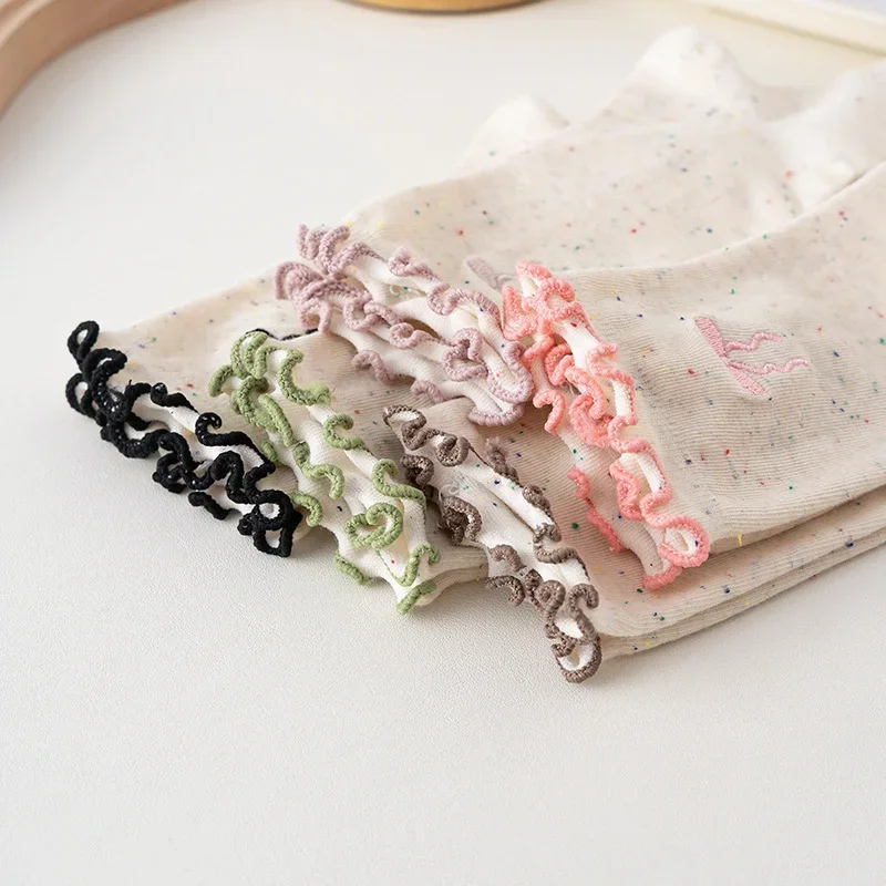 5 pares de calcetines de tubo medio con borde de hongo de puntos simples y modernos de nuevo estilo de otoño e invierno para mujer con lazo de encaje calcetines largos para mujer