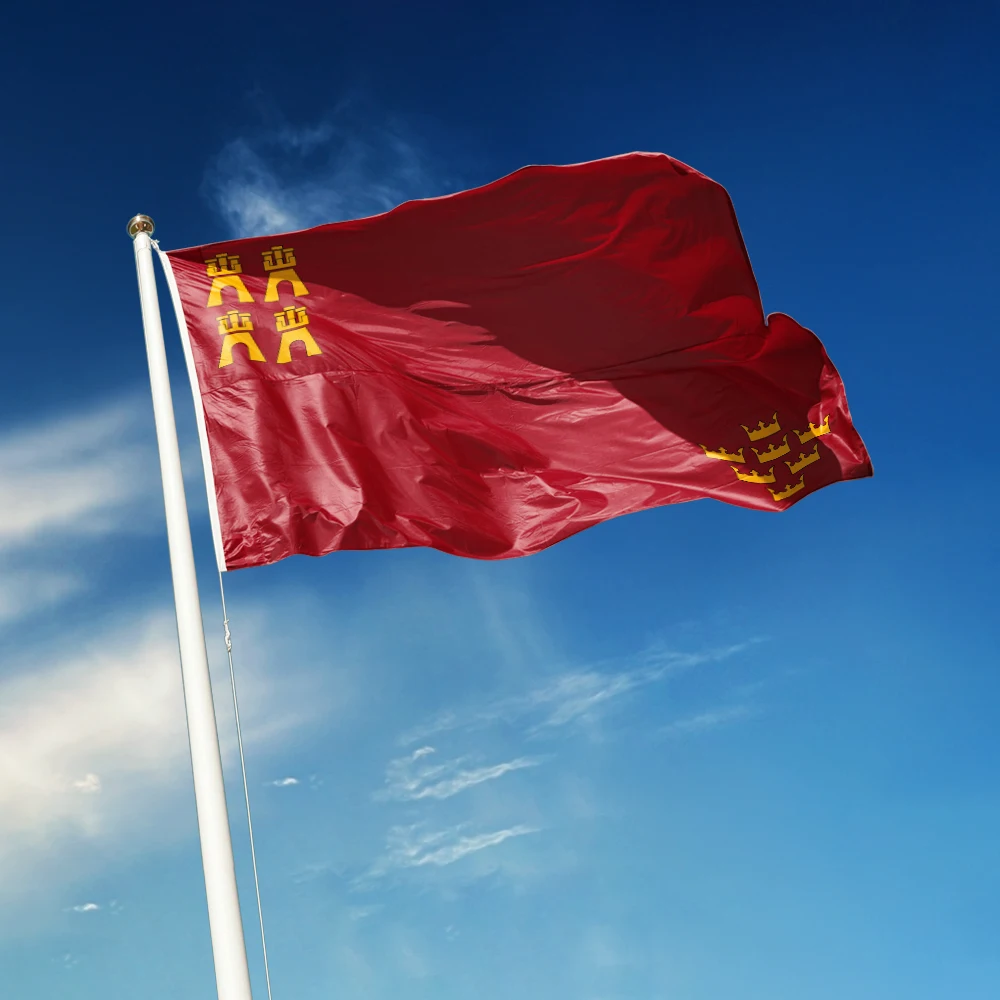 Drapeau Murcia 3x5 pi, couleurs vives et résistant à la décoloration, une communauté autonome d'espagne, drapeaux en polyester avec œillets en laiton