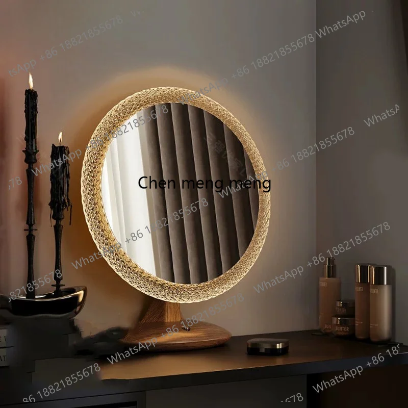 Light luxury home furnishing high-end smart makeup mirror, round medieval desktop dressing mirror