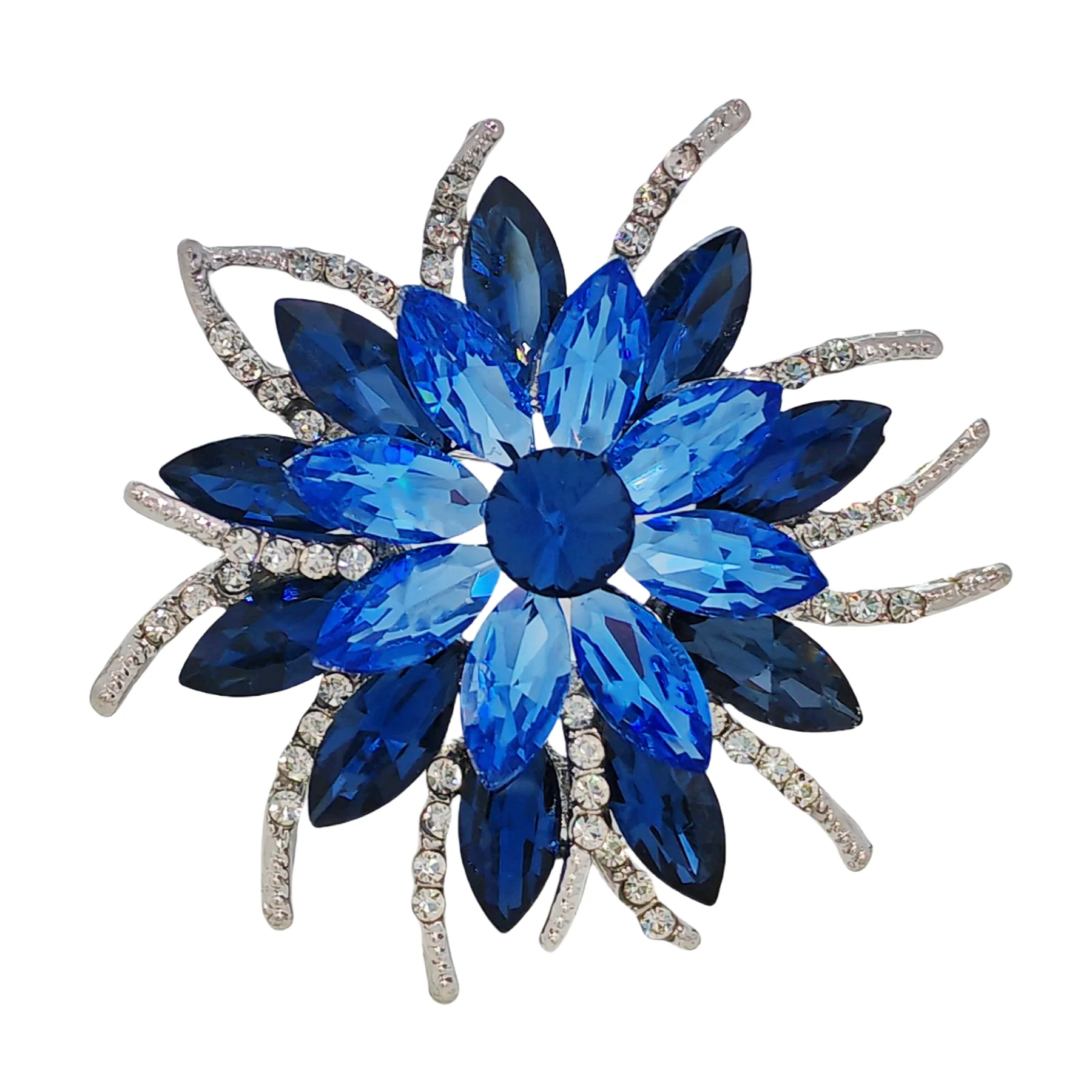 

Classic Stylish Layered Statement Navy Blue Rhinestone Flower Sash Brooch Pin Bridal Wedding Jewelry