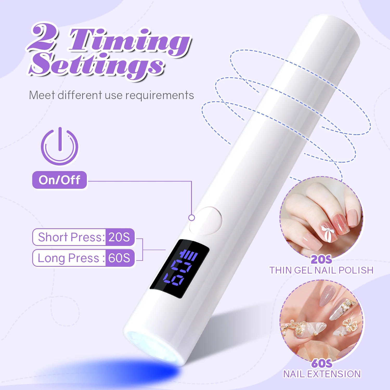 Portable Nail Lamp - USB Rechargeable LED Quick-Dry Light for Gel Nails, Handheld Manicure Dryer, Nail Art Tools