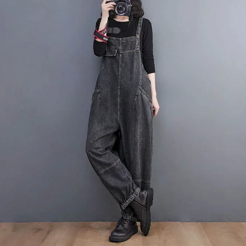 

Pop Denim Jumpsuits For Women Solid Ankle-Length Pants One Piece Outfit Women Rompes Loose Korean Fashion Casual Vintage Overall