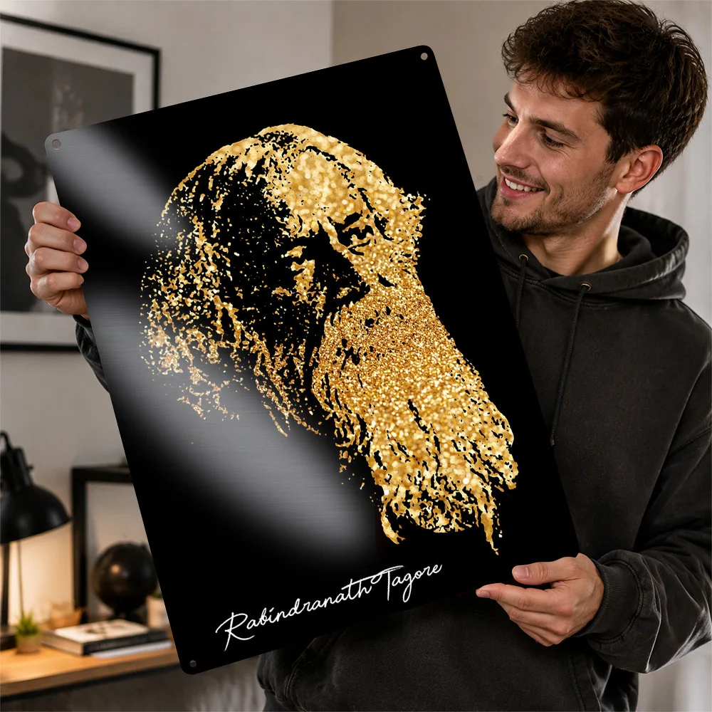 Rabindranath Tagore Textured Poster Customized Metal Tin Sign Author Portrait Wall Art Enhances Reading Nooks And Home Offices